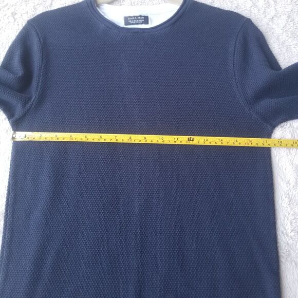 Zara Man Sweater Men's M Blue Crewneck Woven Textured Fisherman Neutral - Picture 6 of 8